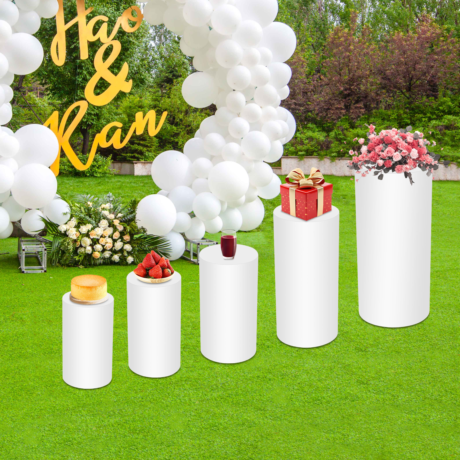 5Pcs White Cylinder Pedestal S - Display Risers Set recensione e prezzo