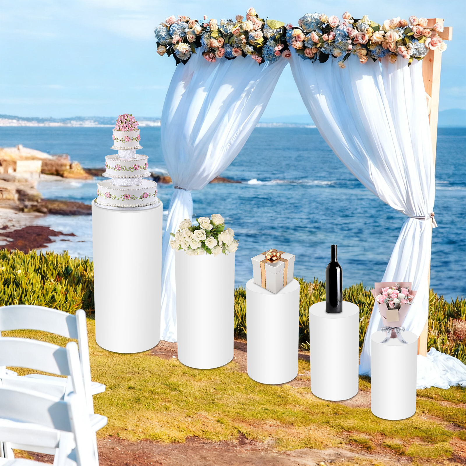 5Pcs White Cylinder Pedestal S - Display Risers Set recensione e prezzo