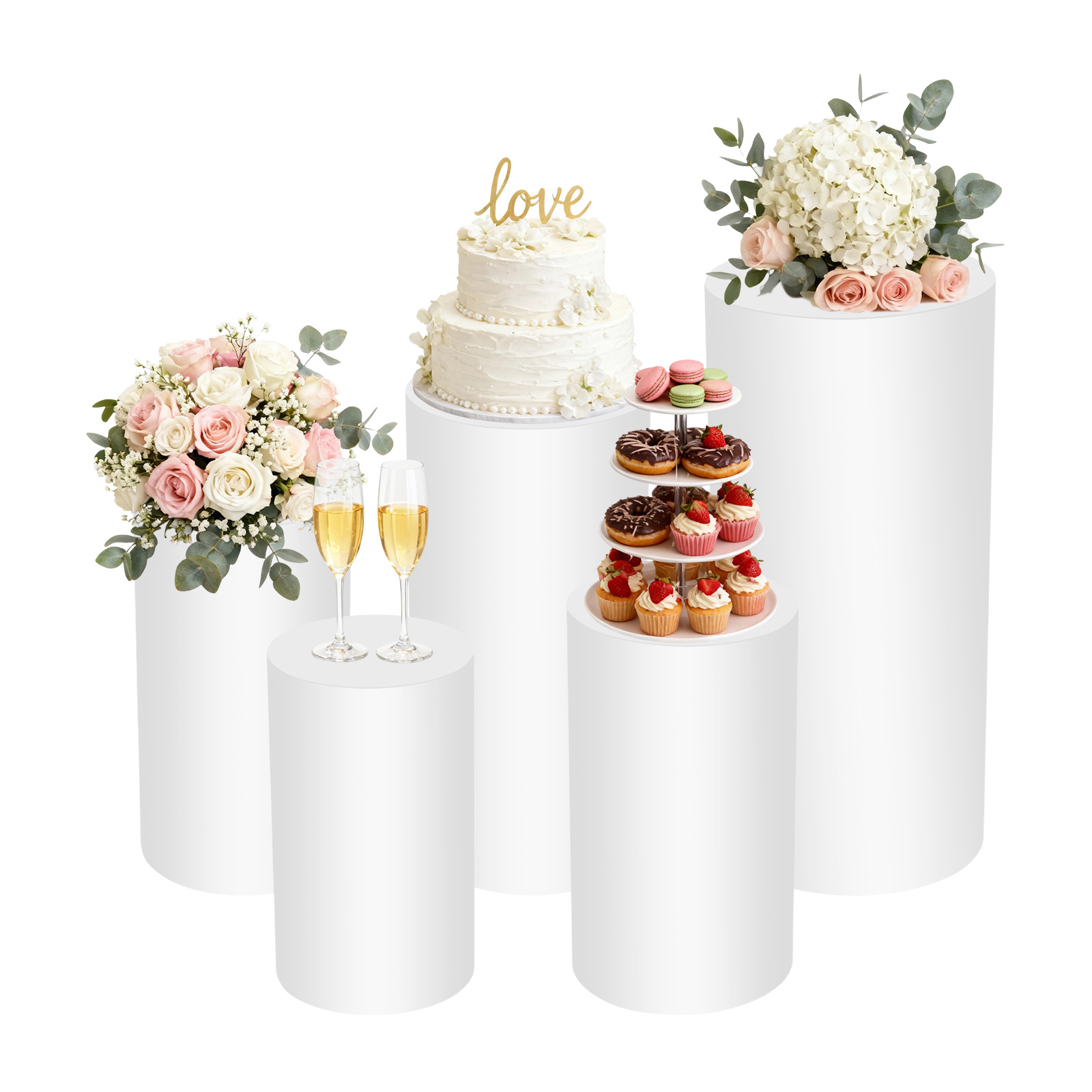 5Pcs White Cylinder Pedestal S - Display Risers Set recensione e prezzo