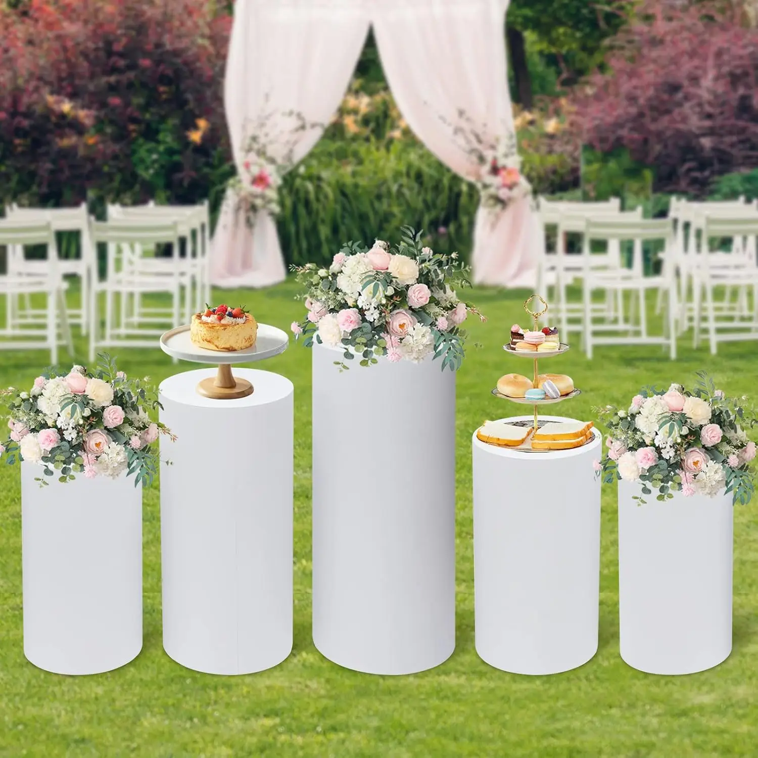 5Pcs White Cylinder Pedestal S - Display Risers Set recensione e prezzo
