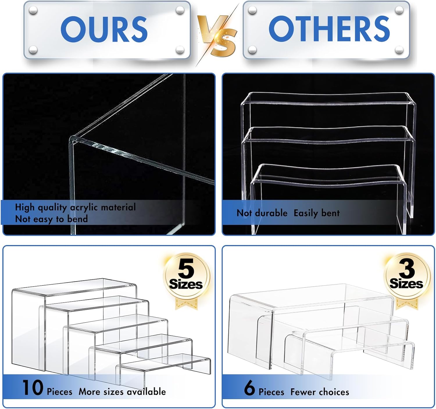10 Pcs Acrylic Risers Set, 5 S - Display Risers Set recensione e prezzo